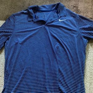 Nike Dri-Fit Button Up Navy Striped Polo Top